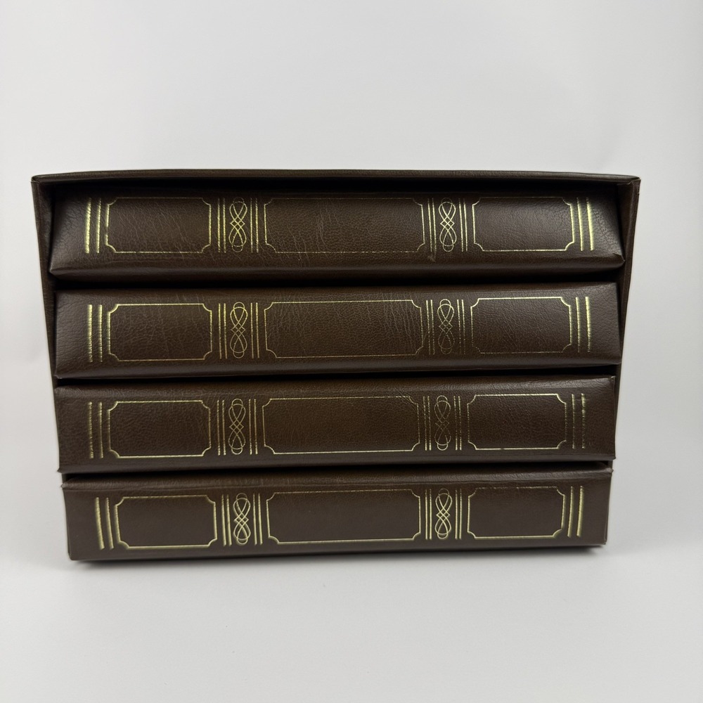Vintage Photo Album Set of 4 Brown Faux Leather Gold Trim Slip-In Albums Box